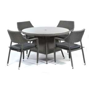 Onyx Outdoor Rattan Round Dining Table And 4 Armchairs In Grey - UK