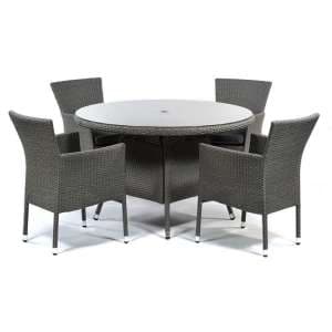 Onyx Round Dining Table And 4 High Back Armchairs In Grey - UK