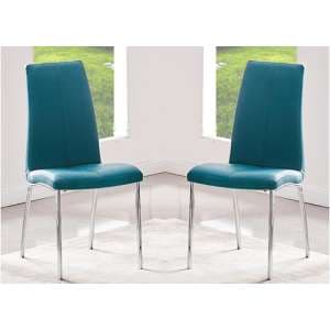 Opal Teal Faux Leather Dining Chair With Chrome Legs In Pair - UK