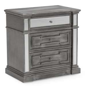 Opel Mirrored Wooden Bedside Cabinet With 3 Drawers In Grey - UK