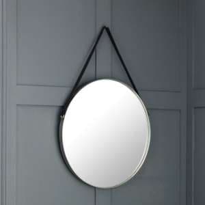 Odile Round Pewter Mirror With Black Strap