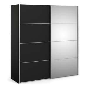 Opim Mirrored Sliding Doors Wardrobe In Black With 2 Shelves