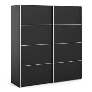 Opim Wooden Sliding Doors Wardrobe In Matt Black With 2 Shelves