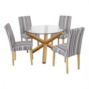 Onich Round Glass Dining Table with 4 Lorenzo Dining Chairs - UK