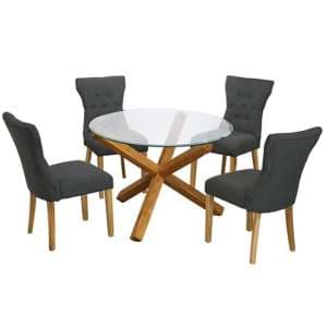 Opteron Round Glass Dining Table With 4 Nipas Grey Chairs