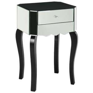 Orca Mirrored Glass Side Table With Black Wooden Legs - UK