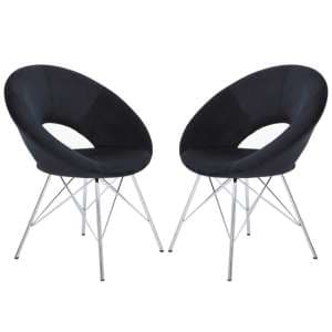 Orem Black Velvet Dining Chairs With Chrome Metal Legs In Pair