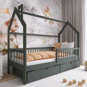 Orem Storage Wooden Single Bed In Graphite - UK