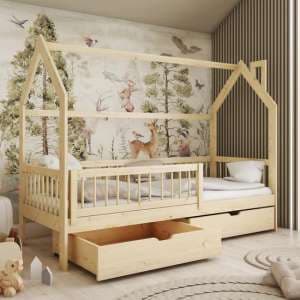 Orem Storage Wooden Single Bed In Pine With Bonnell Mattress - UK