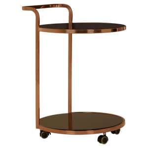 Orion Black Glass 2 Tier Drinks Trolley With Rose Gold Frame - UK