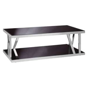 Orion Black Glass Top Coffee Table With Chrome Frame - UK