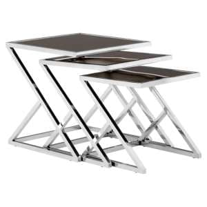 Orion Black Glass Top Nest Of 3 Tables With Chrome Frame