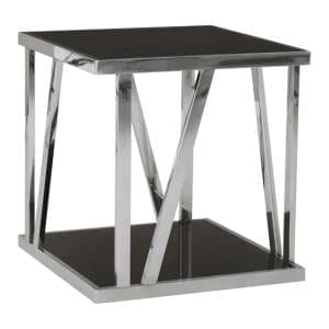 Orion Black Glass Top Side Table With Chrome Frame - UK