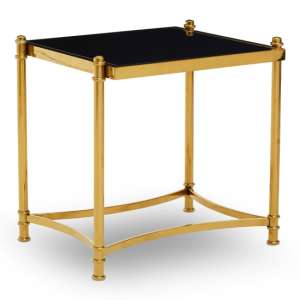 Orion Black Glass Top Side Table With Gold Metal Frame - UK