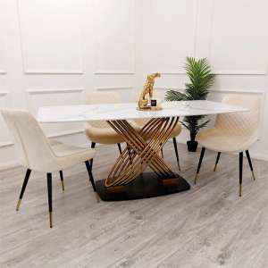 Orion Polar White Dining Table With 4 Lewiston Cream Chairs - UK
