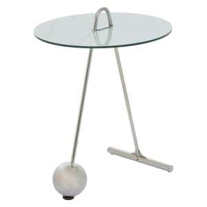 Orizone White Marble Effect Glass End Table With Chrome Base - UK