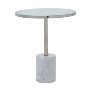 Orizone White Marble Effect Glass End Table With Silver Frame - UK