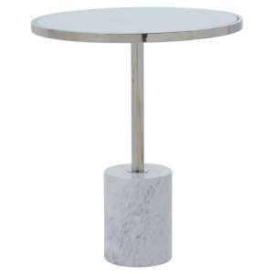Orizone White Marble End Table With Silver Steel Frame - UK