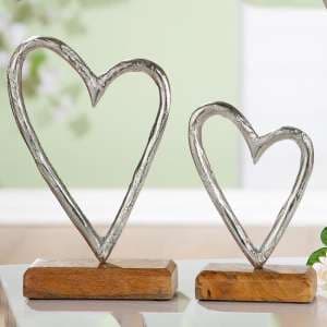 Oro Aluminium Heart On Wood Base Sculpture In Silver - UK