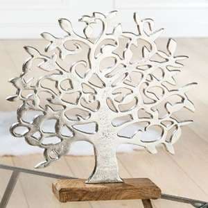 Oro Aluminium Tree On Wood Base Small Sculpture In Silver - UK