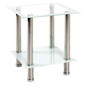 Orono Square Clear Glass Side Table With White Undershelf