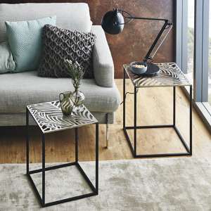 Orono Square Metal Set Of 2 Side Tables In Bronze - UK