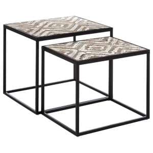 Orphee Wooden Set Of 2 Side Tables With Metal Frame In White - UK
