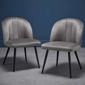 Orzo Grey Velvet Dining Chairs With Black Legs In Pair