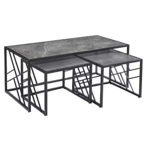 Oslo Gloss Coffee Table And Side Tables In Grey With Black Frame - UK