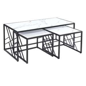 Oslo Gloss Coffee Table And Side Tables In White With Black Frame - UK