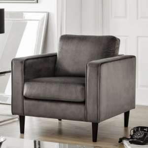 Hachi Armchair In Grey Velvet With Wooden Legs - UK