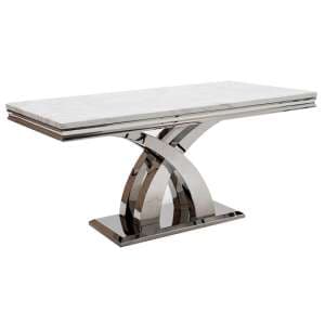 Ottava Large Marble Dining Table With Metal Base In Bone White
