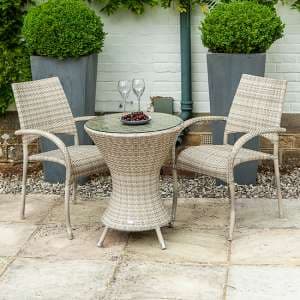 Ottery 600mm Glass Bistro Table With 2 Fiji Armchairs In Pearl