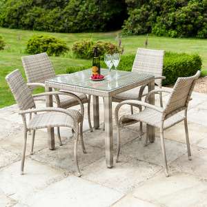 Ottery 810mm Glass Dining Table With 4 Fiji Armchairs In Pearl