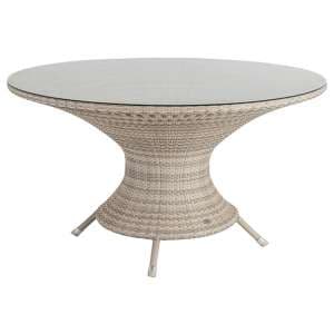 Ottery Outdoor Wave Round 1300mm Glass Dining Table In Pearl