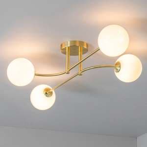 Otto 4 Lights Gloss Glass Shades Ceiling Light In Brushed Brass - UK