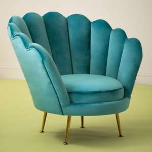 Ovaley Upholstered Velvet Accent Chair In Blue - UK