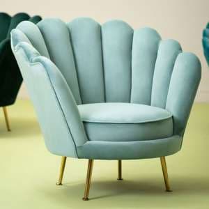 Ovaley Upholstered Velvet Accent Chair In Light Blue - UK
