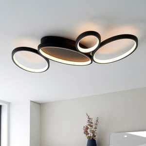 Ovals LED 4 Lights Flush Ceiling Light In Textured Black - UK