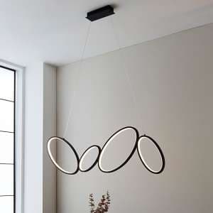 Ovals LED 4 Lights Linear Pendant Light In Textured Black - UK