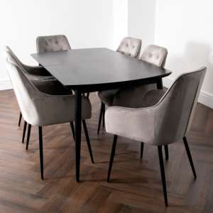 Onamia Wooden Extending Dining Table With 4 Chairs In Dark Ash