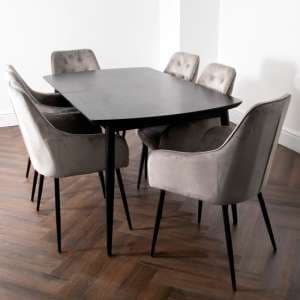 Onamia Wooden Extending Dining Table With 6 Chairs In Dark Ash - UK