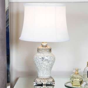 Oxon White Shade Table Lamp With Silver Sparkle Mosaic Base
