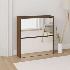 Ozark Mirrored Shoe Cabinet With 2 Flaps In Brown Oak