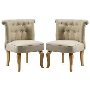 Pacari Beige Fabric Dining Chairs With Wooden Legs In Pair - UK