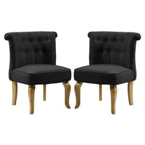 Pacari Black Fabric Dining Chairs With Wooden Legs In Pair - UK