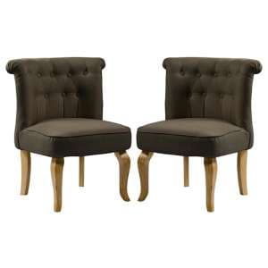 Pacari Brown Fabric Dining Chairs With Wooden Legs In Pair - UK