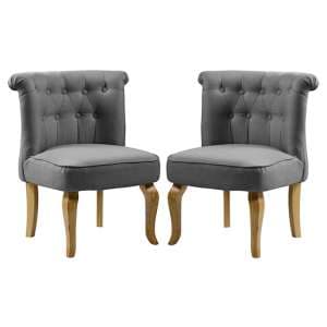 Pacari Grey Fabric Dining Chairs With Wooden Legs In Pair - UK