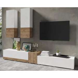 Pacific High Gloss Entertainment Unit In White And Sandal Oak - UK