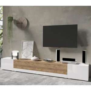 Pacific High Gloss TV Stand With 3 Door In White And Sandal Oak - UK